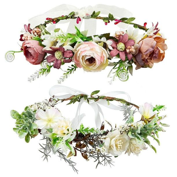 Boho Beach Floral Wreath Headdress Wedding Hoop Headband Flower Garland Tiara
